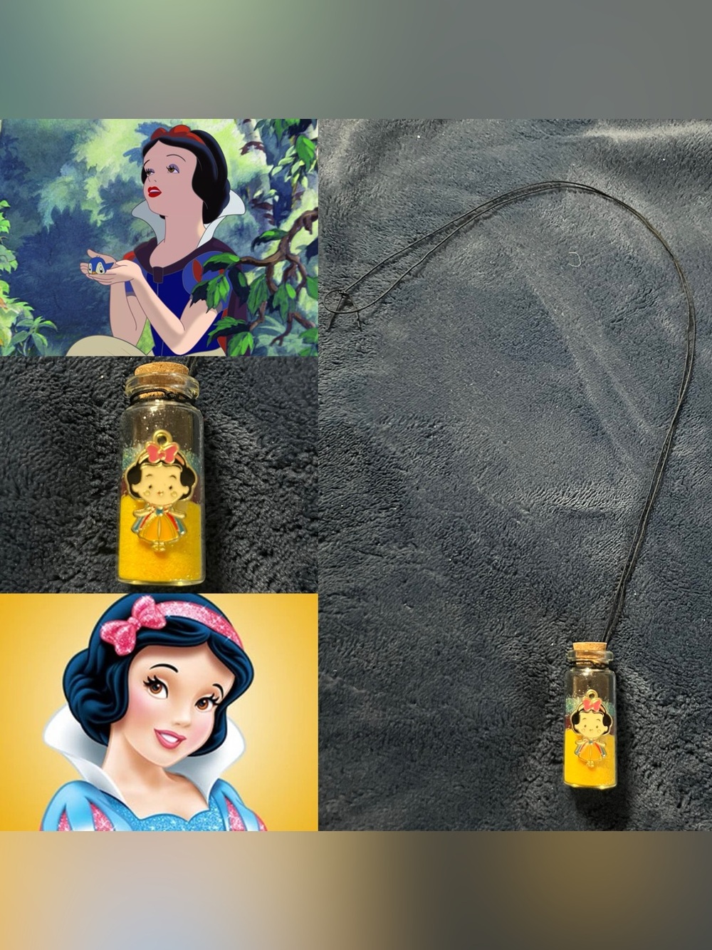 Disney Snow White Inspired Glass Potion Fairy Bottle Necklace w/ Pendant